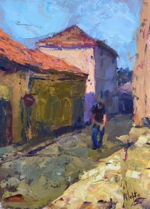 Hiking into Town 12x9